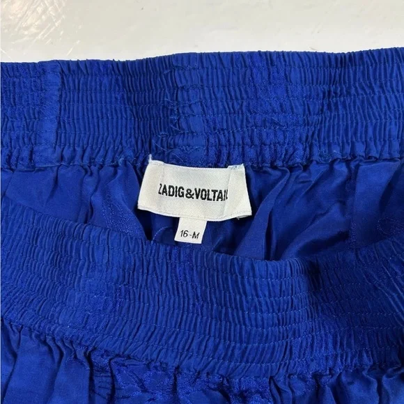 Zadig & Voltaire Women Size 16-M Royal Blue Silk Blend Pants Floral Embroidered